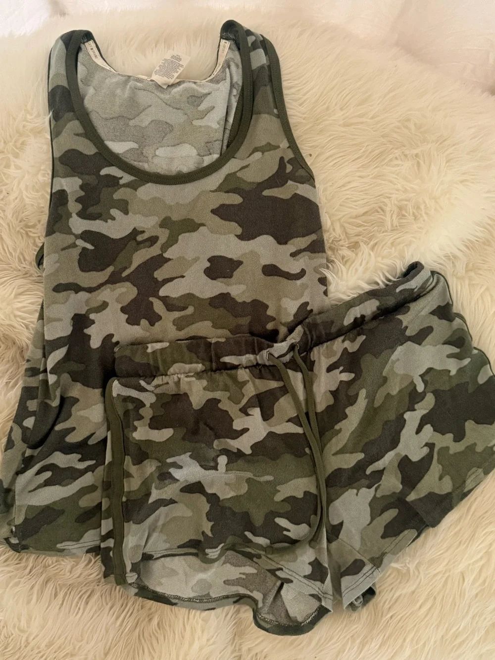 Lucky Brand Green Camouflage Tank & Shorts Pajama Set